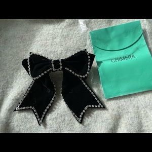 Large Velvet Rhinestone Hair Bow Clip
